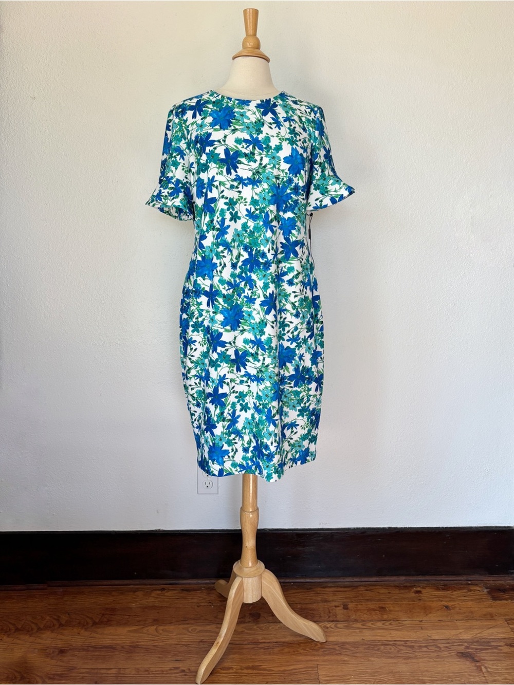 CK Blue Floral Short Sleeve Formal Work Dress